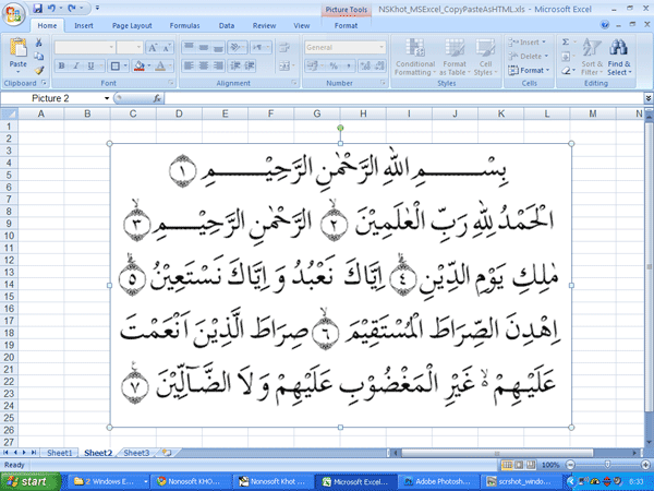 Tulisan Arab di Excel