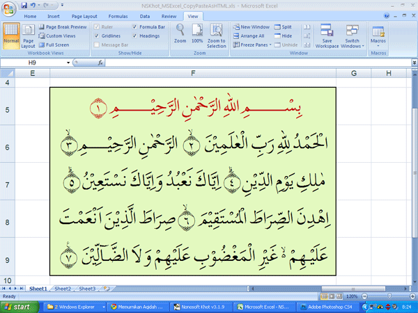 Tulisan Arab di Excel