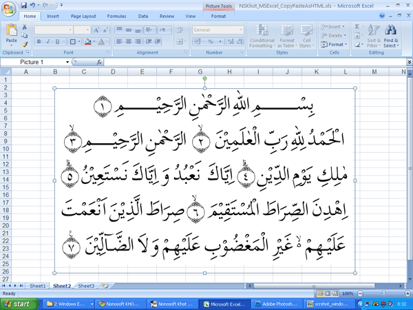 Tulisan Arab di Excel