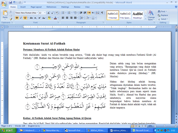 Tulisan Arab di MS-Word